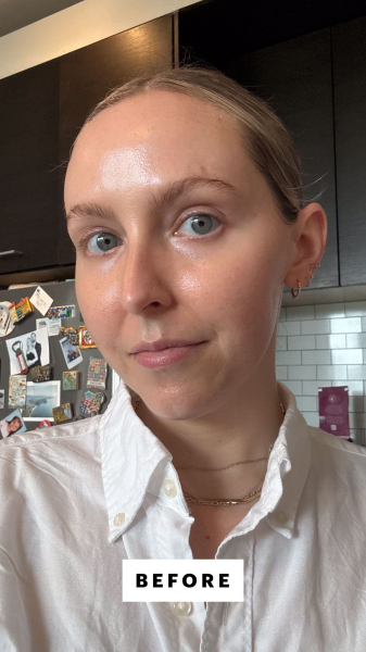 Allure Beauty Director Sarah Kinonen before applying the Tarte Face Tape Full Coverage Foundation